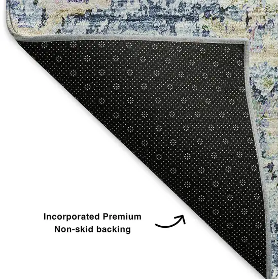 Blue Ivory And Gold Floral Washable Area Rug With UV Protection Photo 7