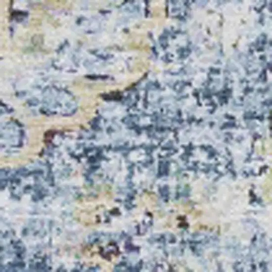 Blue Ivory And Gold Floral Washable Area Rug With UV Protection Photo 3