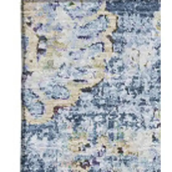 Blue Ivory And Gold Floral Washable Area Rug With UV Protection Photo 4