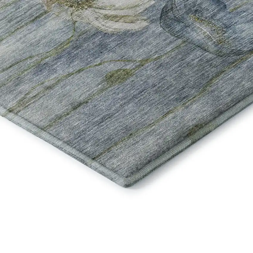 Blue Ivory And Gold Floral Washable Area Rug With UV Protection Photo 9