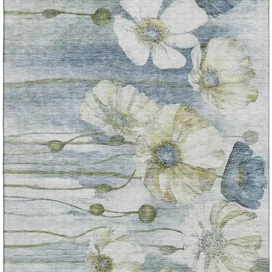 Blue Ivory And Gold Floral Washable Area Rug With UV Protection Photo 3