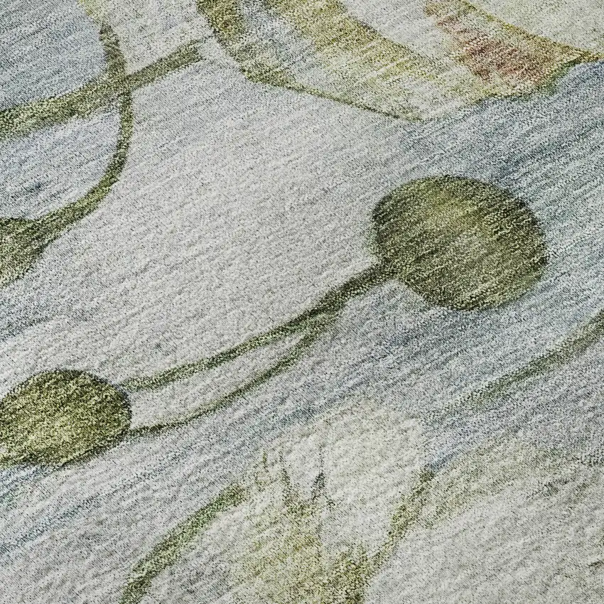 Blue Ivory And Gold Floral Washable Area Rug With UV Protection Photo 9