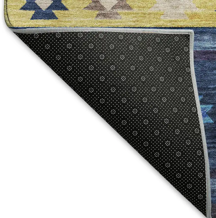 Blue Ivory And Gold Geometric Washable Area Rug With UV Protection Photo 7