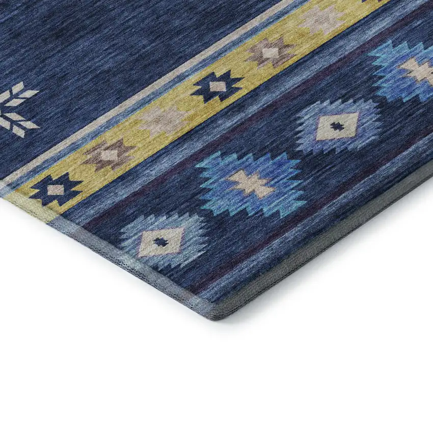 Blue Ivory And Gold Geometric Washable Area Rug With UV Protection Photo 9