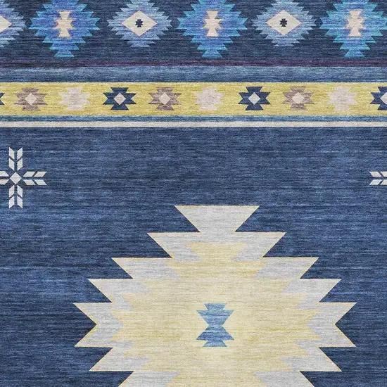 Blue Ivory And Gold Geometric Washable Area Rug With UV Protection Photo 4