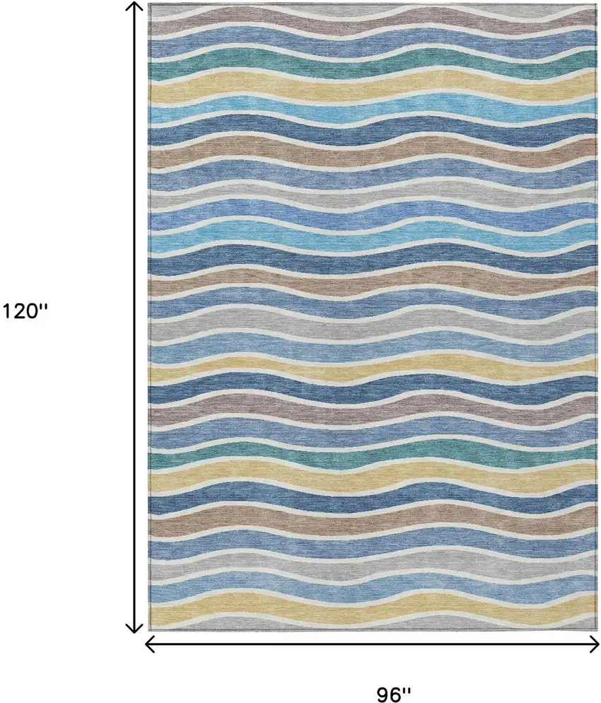 Blue Ivory And Gold Striped Washable Indoor Outdoor Area Rug Photo 3