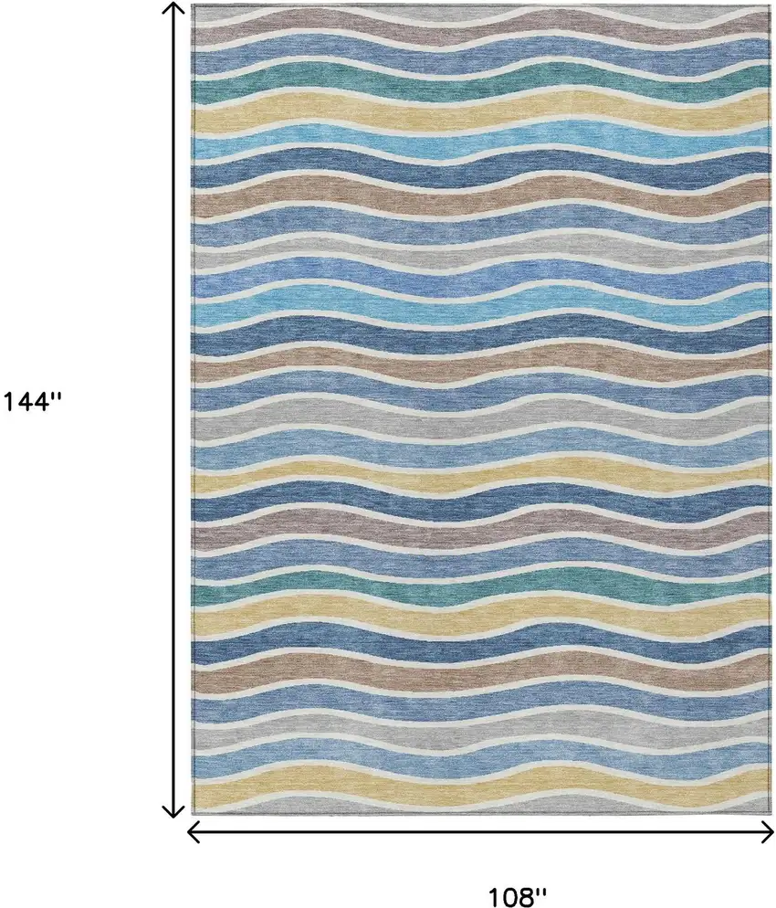 Blue Ivory And Gold Striped Washable Indoor Outdoor Area Rug Photo 3