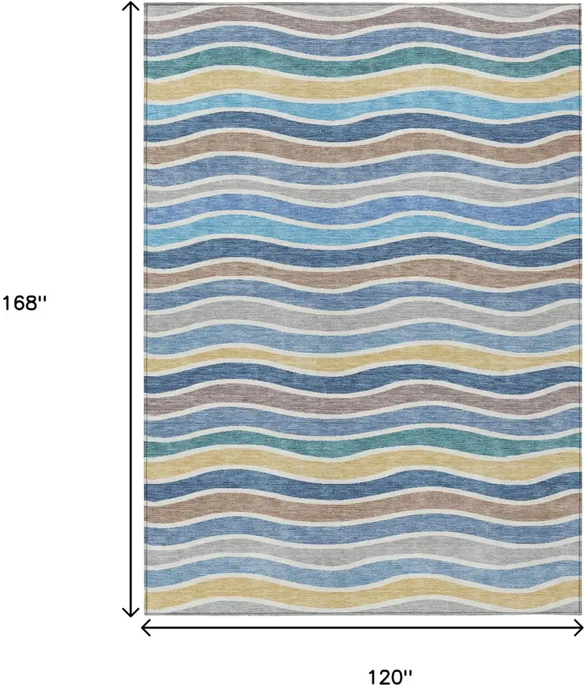 Blue Ivory And Gold Striped Washable Indoor Outdoor Area Rug Photo 3