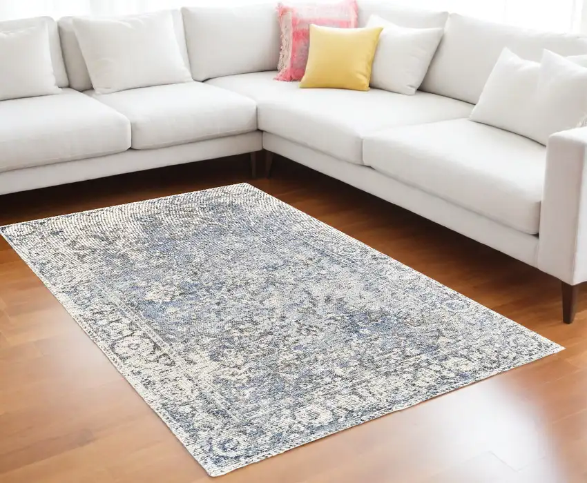 Blue Ivory And Gray Abstract Hand Woven Area Rug Photo 1