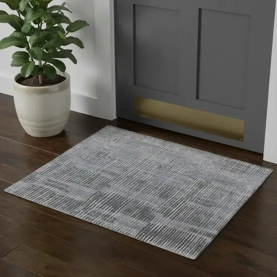 Blue Ivory And Gray Abstract Hand Woven Distressed Area Rug Photo 1