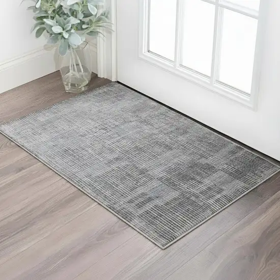 Blue Ivory And Gray Abstract Hand Woven Distressed Area Rug Photo 1