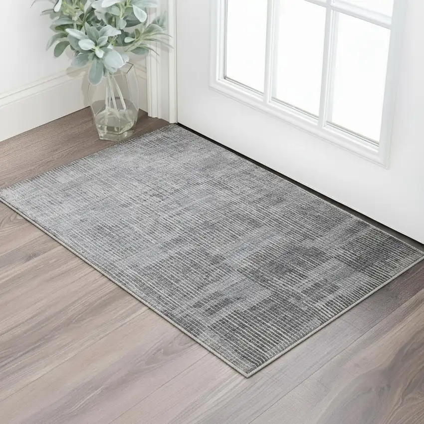 Blue Ivory And Gray Abstract Hand Woven Distressed Area Rug Photo 1