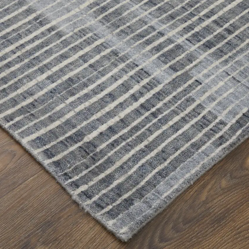 Blue Ivory And Gray Abstract Hand Woven Distressed Area Rug Photo 9