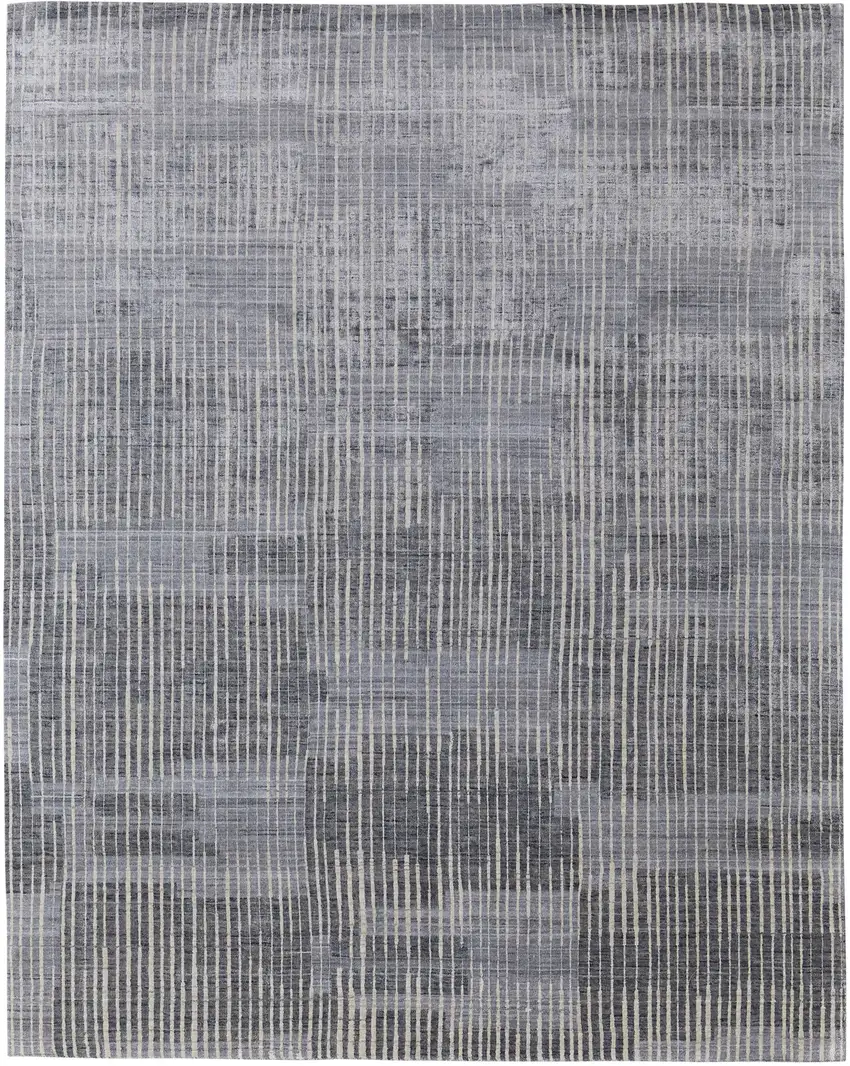 Blue Ivory And Gray Abstract Hand Woven Distressed Area Rug Photo 2