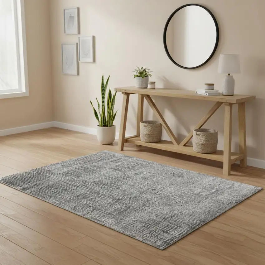 Blue Ivory And Gray Abstract Hand Woven Distressed Area Rug Photo 1