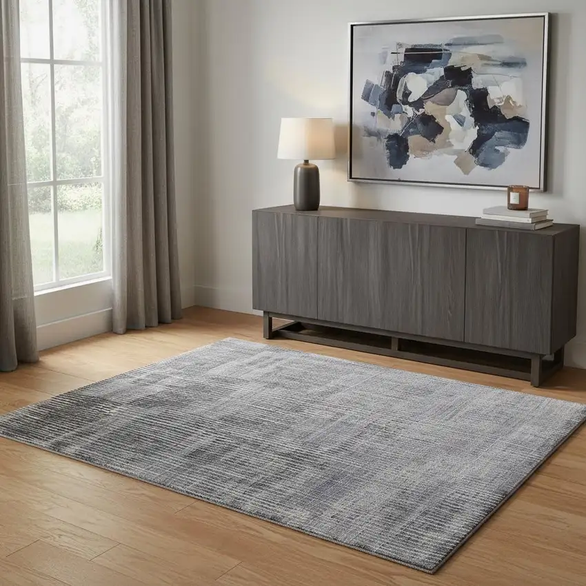 Blue Ivory And Gray Abstract Hand Woven Distressed Area Rug Photo 1