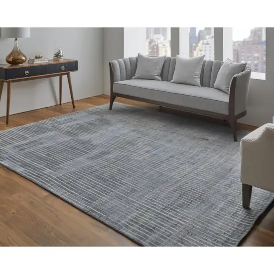 Blue Ivory And Gray Abstract Hand Woven Distressed Area Rug Photo 5