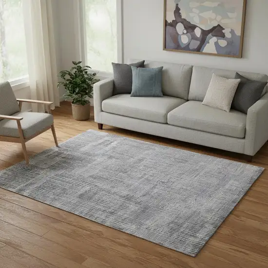 Blue Ivory And Gray Abstract Hand Woven Distressed Area Rug Photo 1