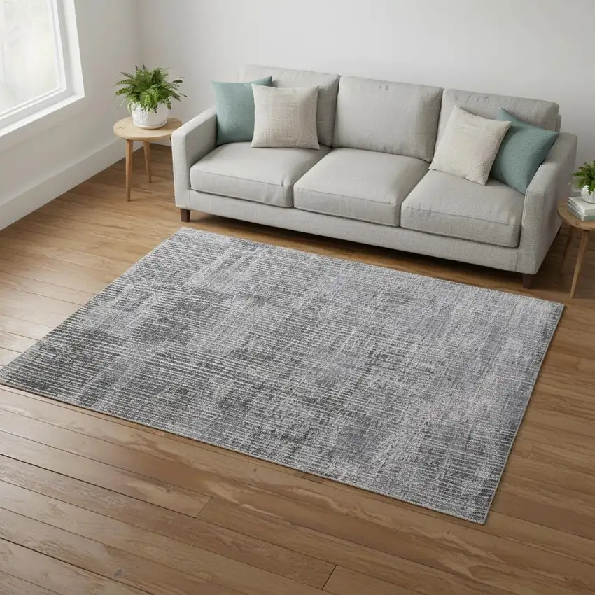Blue Ivory And Gray Abstract Hand Woven Distressed Area Rug Photo 1
