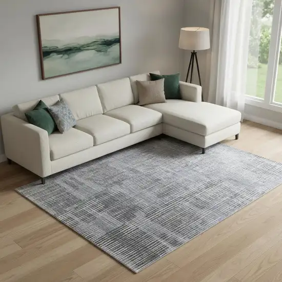 Blue Ivory And Gray Abstract Hand Woven Distressed Area Rug Photo 1