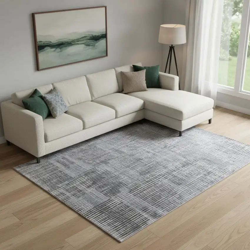 Blue Ivory And Gray Abstract Hand Woven Distressed Area Rug Photo 1