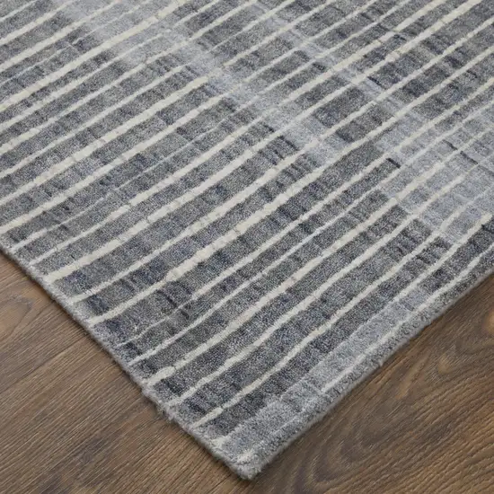 Blue Ivory And Gray Abstract Hand Woven Distressed Area Rug Photo 9