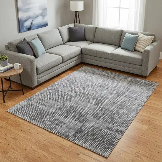 Blue Ivory And Gray Abstract Hand Woven Distressed Area Rug Photo 1