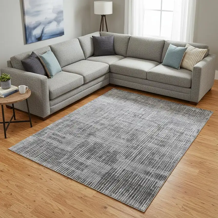 Blue Ivory And Gray Abstract Hand Woven Distressed Area Rug Photo 1