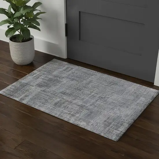 Blue Ivory And Gray Abstract Hand Woven Distressed Area Rug Photo 1