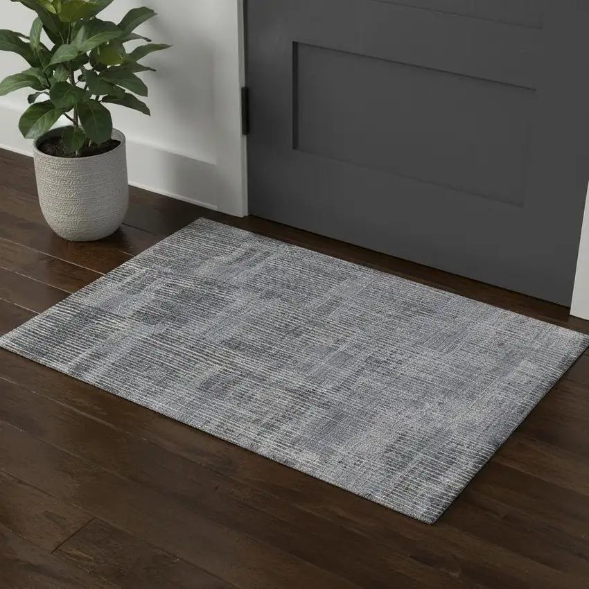 Blue Ivory And Gray Abstract Hand Woven Distressed Area Rug Photo 1