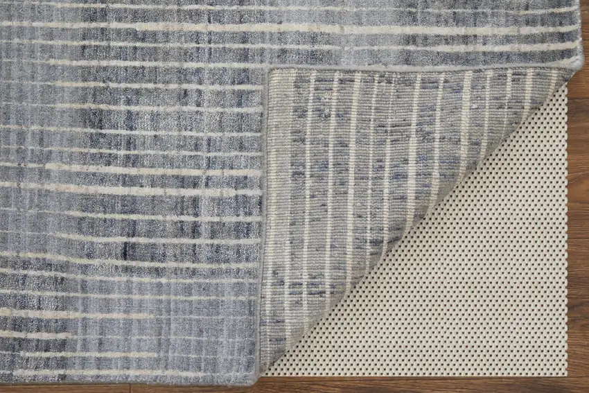 Blue Ivory And Gray Abstract Hand Woven Distressed Area Rug Photo 8