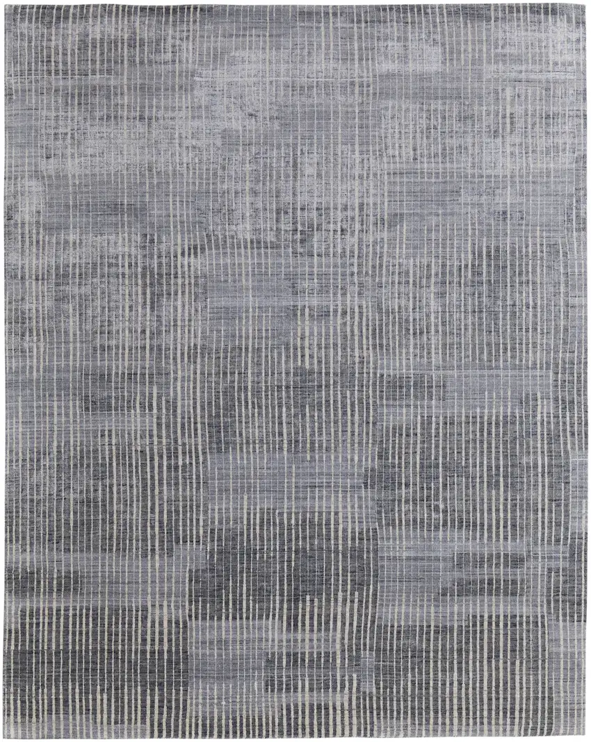 Blue Ivory And Gray Abstract Hand Woven Distressed Area Rug Photo 7