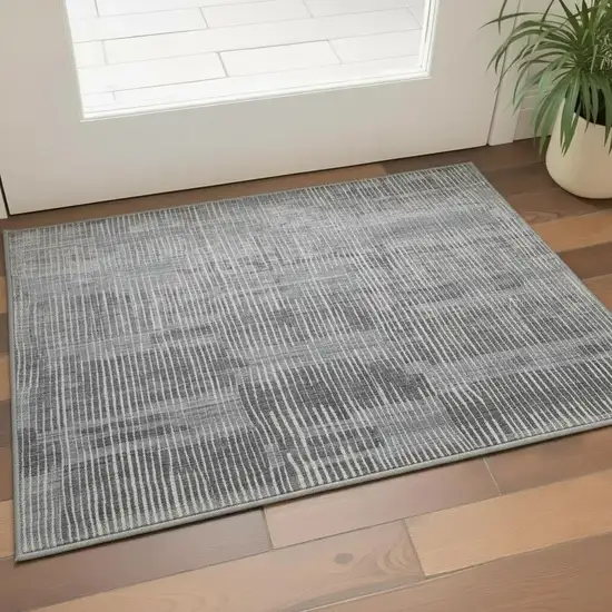 Blue Ivory And Gray Abstract Hand Woven Distressed Area Rug Photo 1