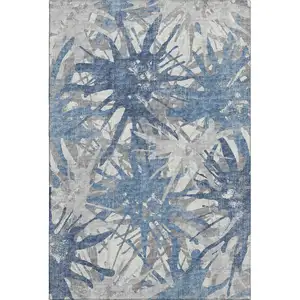 Photo of Blue Ivory And Gray Abstract Washable Area Rug With UV Protection