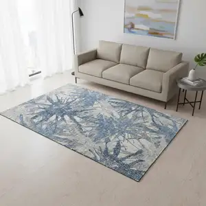 Photo of Blue Ivory And Gray Abstract Washable Area Rug With UV Protection