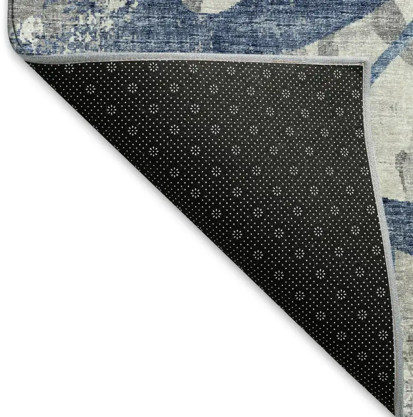 Blue Ivory And Gray Abstract Washable Area Rug With UV Protection Photo 7