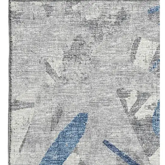 Blue Ivory And Gray Abstract Washable Area Rug With UV Protection Photo 5