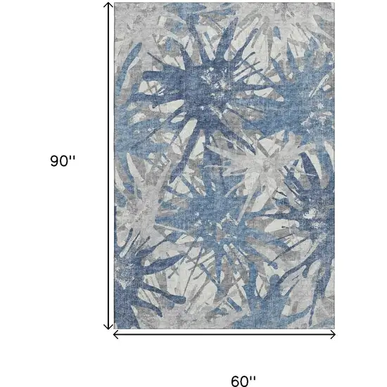Blue Ivory And Gray Abstract Washable Area Rug With UV Protection Photo 3