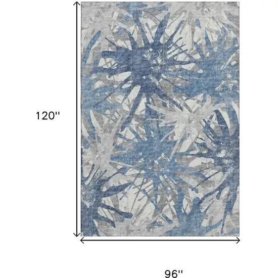 Blue Ivory And Gray Abstract Washable Area Rug With UV Protection Photo 3