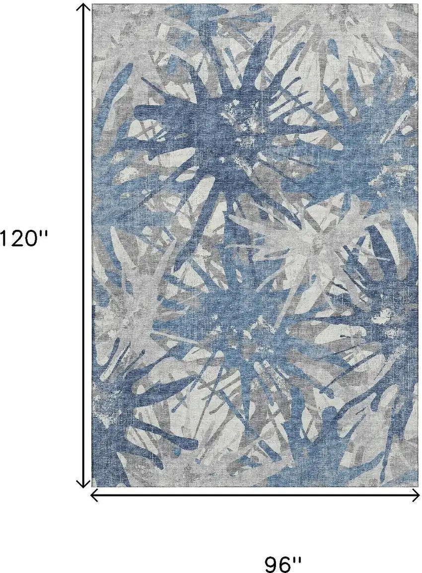 Blue Ivory And Gray Abstract Washable Area Rug With UV Protection Photo 3