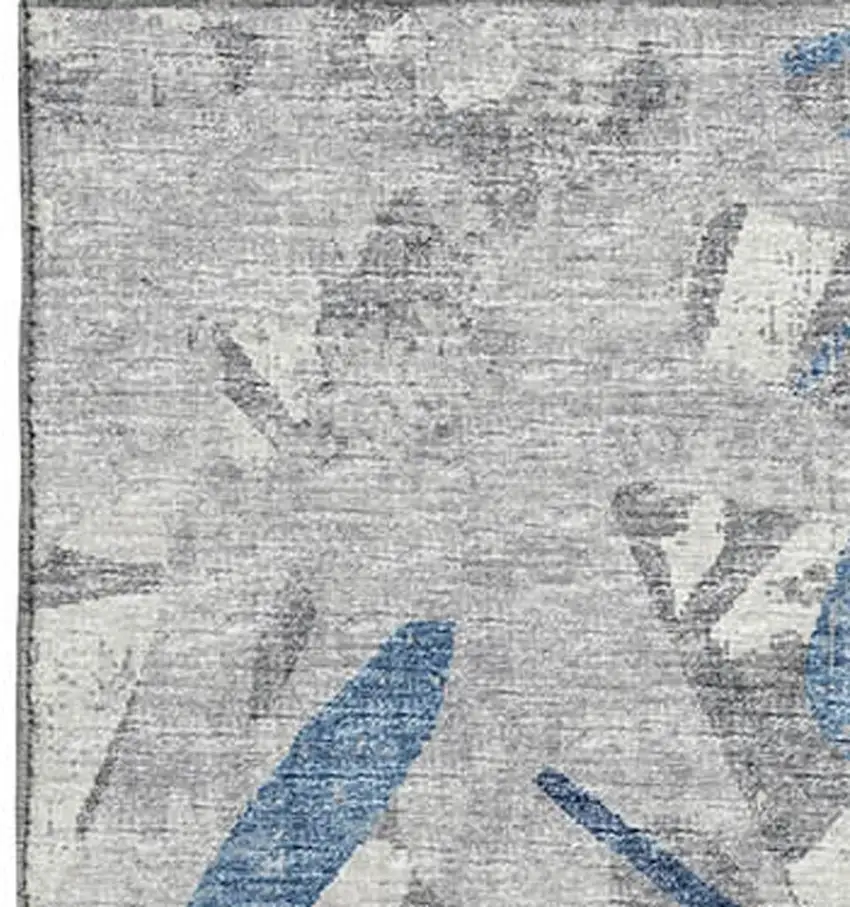 Blue Ivory And Gray Abstract Washable Area Rug With UV Protection Photo 4