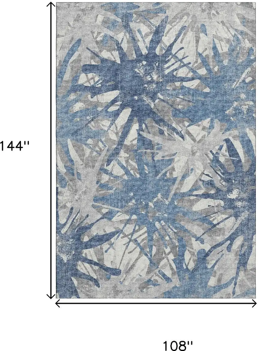 Blue Ivory And Gray Abstract Washable Area Rug With UV Protection Photo 3
