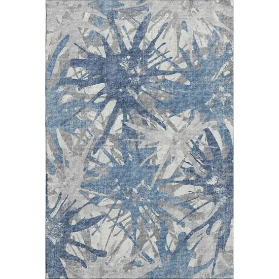 Blue Ivory And Gray Abstract Washable Area Rug With UV Protection Photo 2