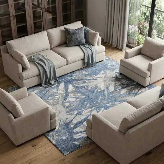 Blue Ivory And Gray Abstract Washable Area Rug With UV Protection Photo 1