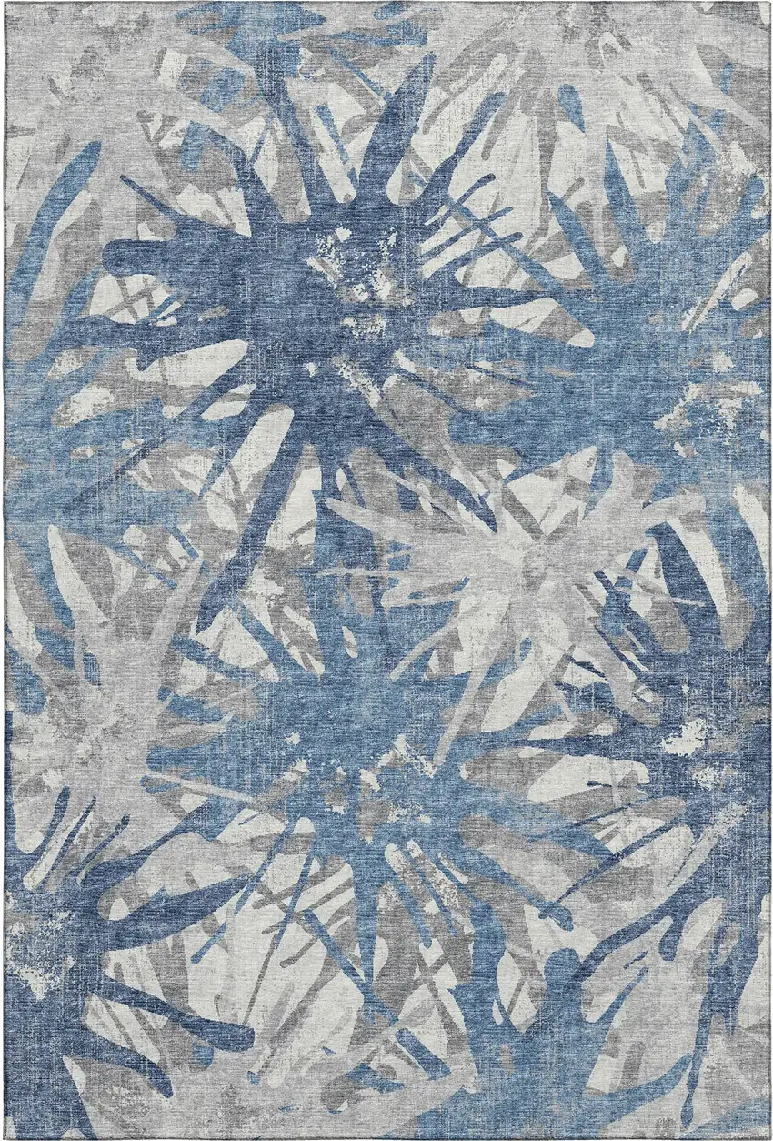 Blue Ivory And Gray Abstract Washable Area Rug With UV Protection Photo 2