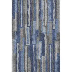 Photo of Blue Ivory And Gray Abstract Washable Area Rug With UV Protection