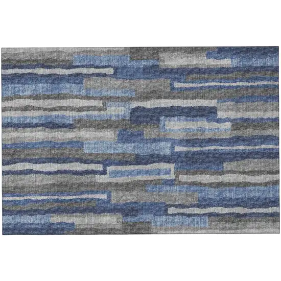 Blue Ivory And Gray Abstract Distressed Washable Area Rug With UV Protection Photo 2