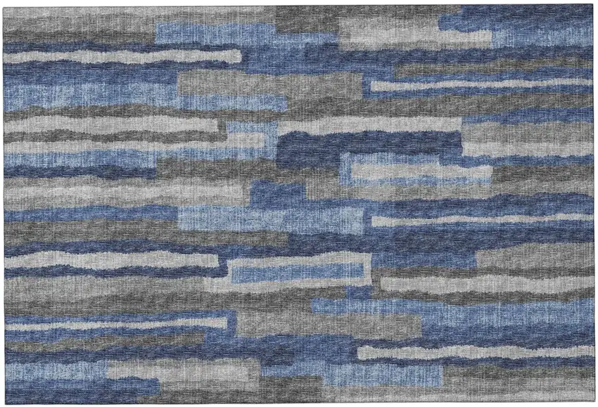 Blue Ivory And Gray Abstract Distressed Washable Area Rug With UV Protection Photo 2