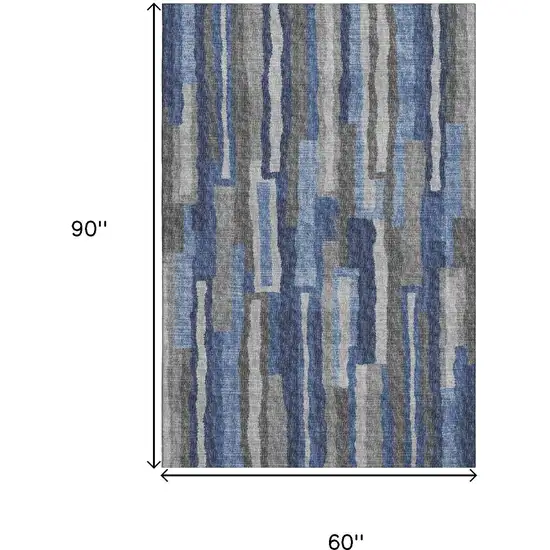 Blue Ivory And Gray Abstract Washable Area Rug With UV Protection Photo 3