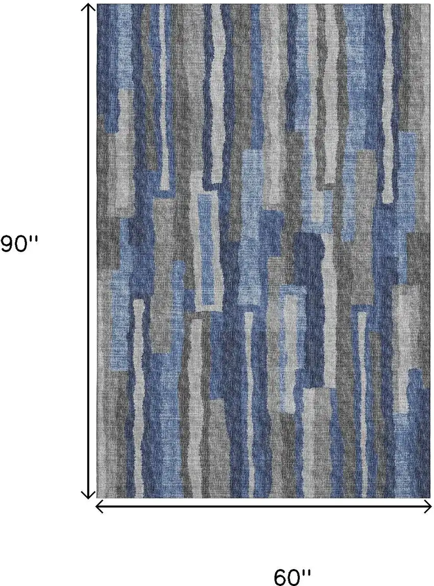 Blue Ivory And Gray Abstract Washable Area Rug With UV Protection Photo 3